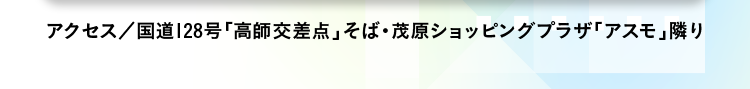 アクセス／国道128号「高師交差点」そば・茂原ショッピングプラザ「アスモ」隣り