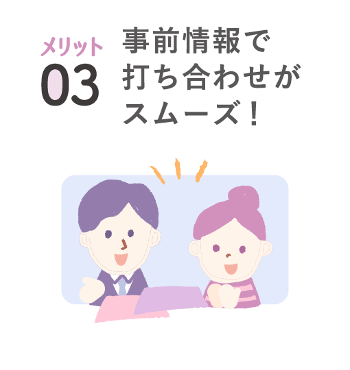 メリット03 事前情報で打ち合わせがスムーズ！